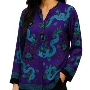 SILK Diane Von‎ Furstenberg Watercolor Art To Wear Relaxed Tunic Blouse Sz Small